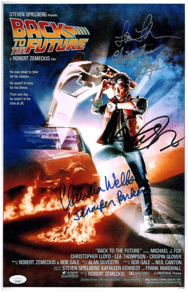 Back to the Future 11x17 Mini Poster Cast x4 Signed Fox Lloyd Thompson Wells JSA Certified Autograph Discount