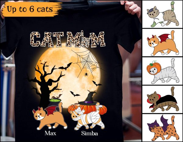 Cat Mom Leopard Print Personalized Shirt, Halloween Personalized Gift for Cat Lovers, Cat Mom, Cat Dad - TS211PS Hot on Sale