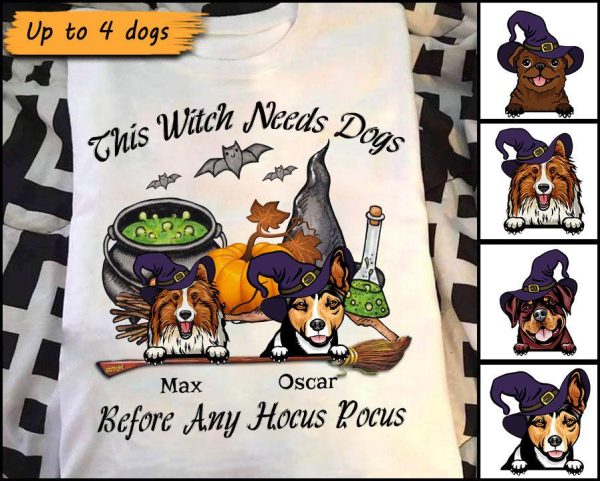 This Witch Needs Dogs Personalized Shirt, Halloween Gift, Personalized Gift for Dog Lovers, Dog Dad, Dog Mom - TS207PS Online Sale