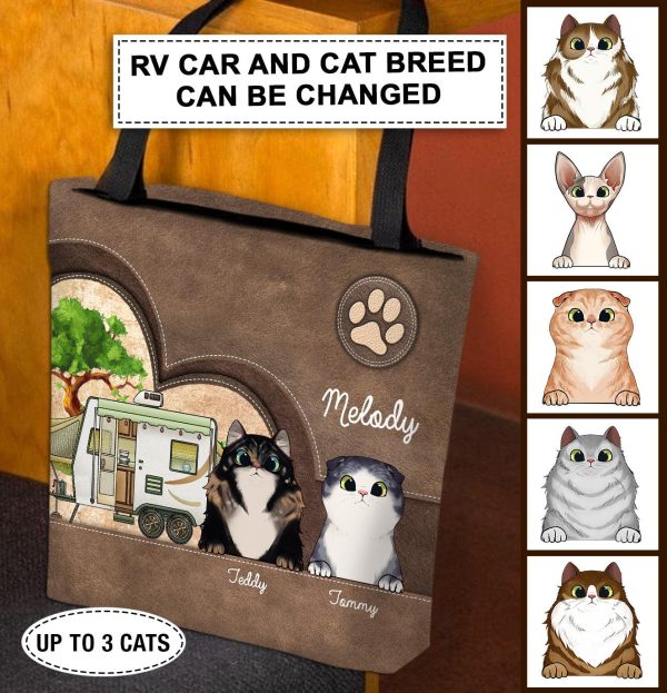 Camping Cat Personalized All Over Tote Bag, Personalized Gift for Camping Lovers - TO026PS Discount